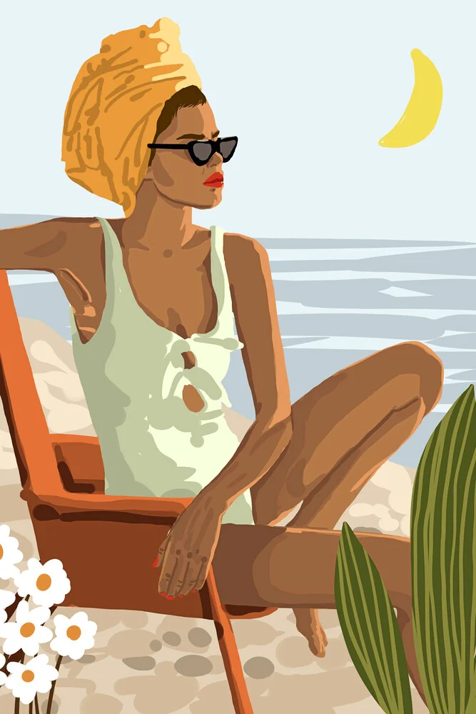 Moon Child, Beach Vacation, Black Woman Illustration Travel Ocean - Fotografía artística de Uma Gokhale
