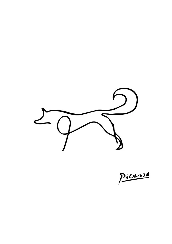 Dibujo lineal de Pablo Picasso Fox en blanco y negro - Fotografía artística de Art Classics