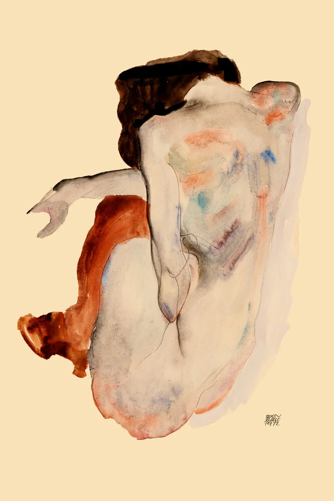 Egon Schiele: Desnudo agachado con zapatos y medias negras - Fotografía artística de Art Classics