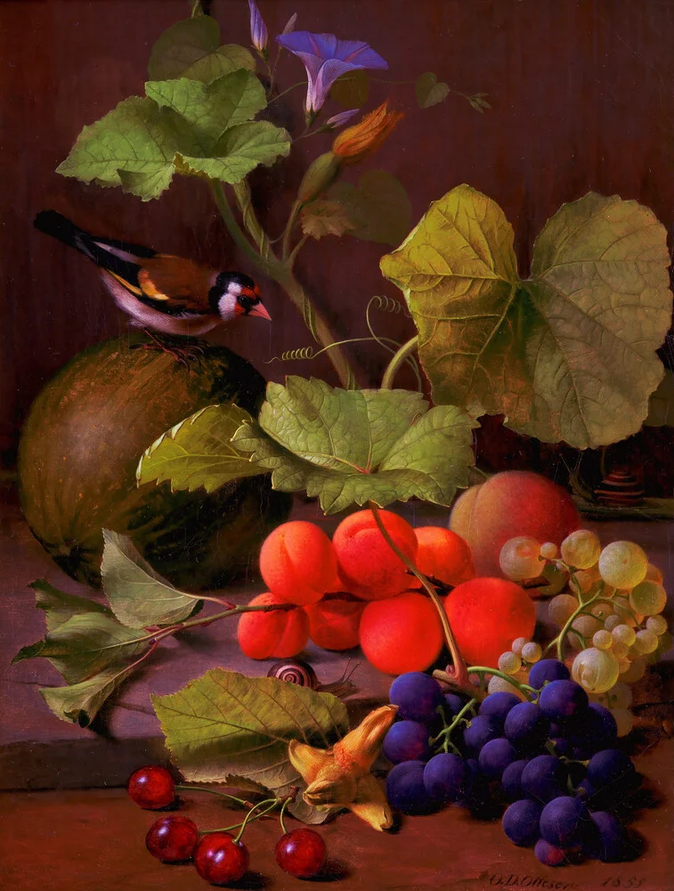 OD Ottesen: Bodegón con frutas y un jilguero - Fotografía artística de Art Classics