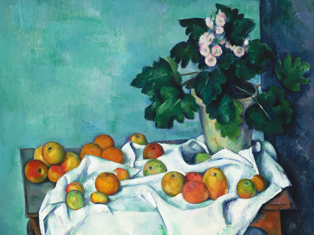 Paul Cézanne: Bodegón con manzanas y un bote de prímulas - Fotografía artística de Art Classics