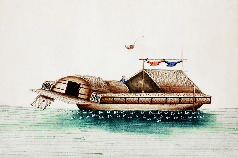 Chinesische Malerei eines altes chinesischen Schiffs - fotografía de arte de Vintage Collection