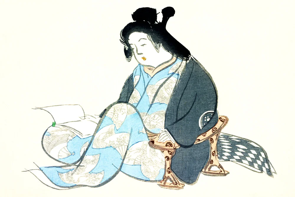 Señora leyendo de Momoyogusa - Fotografía artística de Japanese Vintage Art