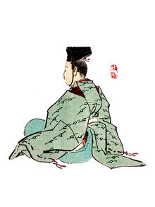 Arte vintage japonés, antiguo emperador japonés por Kōno Bairei (Japón, Asia)