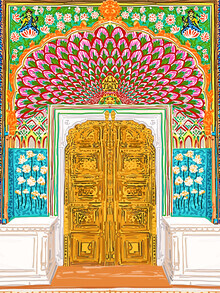 Uma Gokhale, puerta de entrada frontal del Palacio de Jaipur (India, Asia)