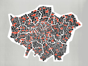 Fox y Velvet, mapa abstracto del distrito de Londres (Reino Unido, Europa)
