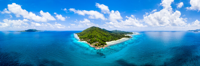 Jan Becke, Vista aérea de la isla La Digue en las Seychelles (Seychelles, África)