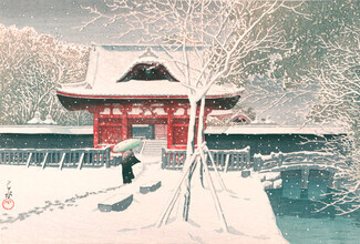 Arte vintage japonés, nieve en el parque Shiba de Hasui Kawase - Japón, Asia)