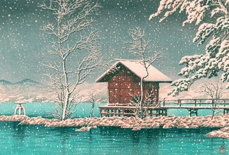 Cabaña en el lago de Hasui Kawase - Fotografía artística de Japanese Vintage Art