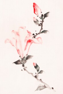 Arte vintage japonés, gran flor rosa en un tallo de Katsushika Hokusai (Japón, Asia)