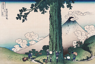 Arte vintage japonés, paso de Mishima en la provincia de Kai por Katsushika Hokusai (Japón, Asia)