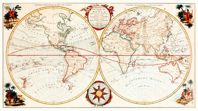 Vintage Nature Graphics, el nuevo y preciso mapa del mundo de Bowles, o globo terráqueo (Reino Unido, Europa)