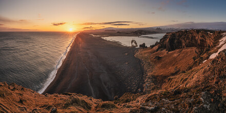 Jean Claude Castor, península Dyrholaey Sunset Panorama Islandia (Islandia, Europa)