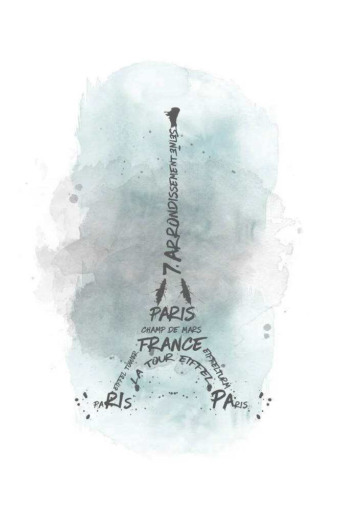 Eiffelturm Typografie Aquarell türkis - photographie de Melanie Viola