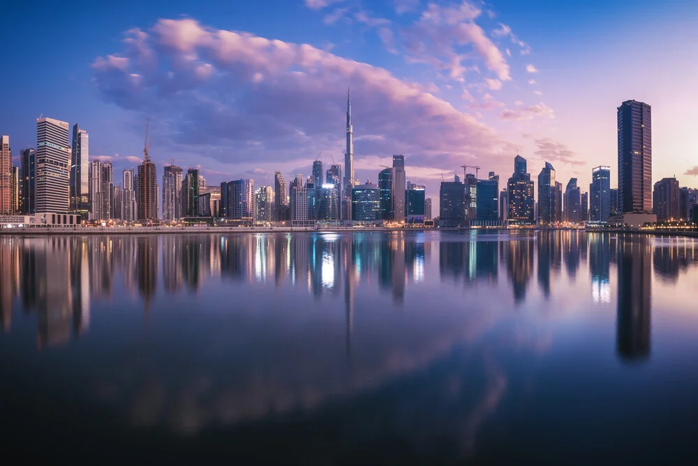Dubai Skyline Business Bay Panorama in the Morning - Photographie fineart de Jean Claude Castor