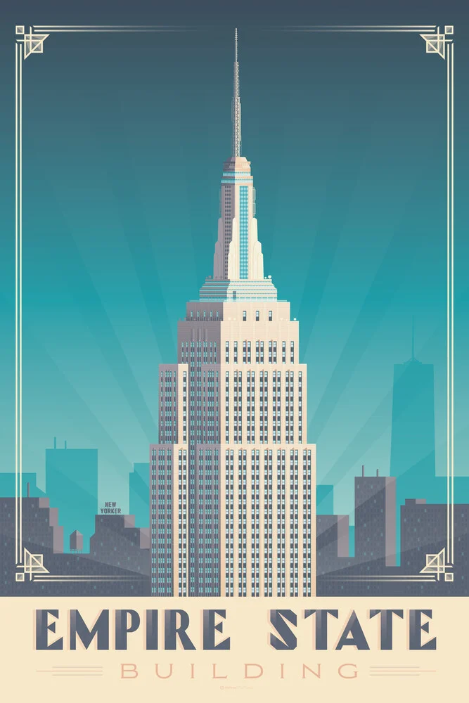 Art mural de voyage vintage Empire State Building New York - Photographie fineart par François Beutier