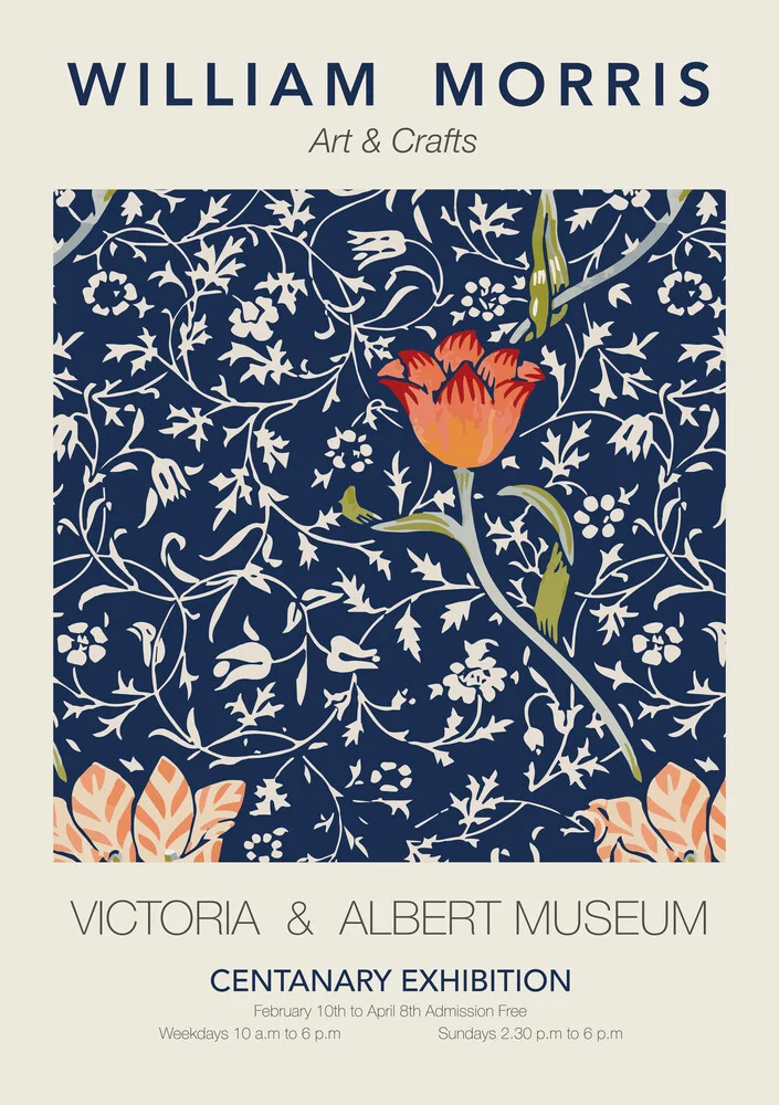 William Morris - Blue And Red Floral Design - Photographie fineart par Art Classics