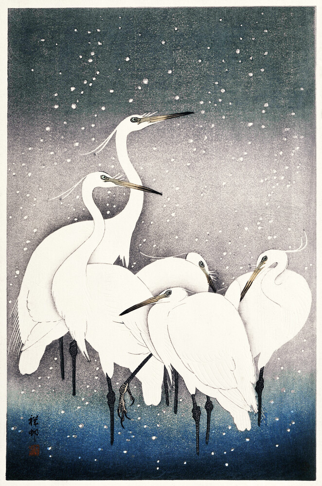 Groupe d'aigrettes par Ohara Koson - Photographie fineart par Japanese Vintage Art