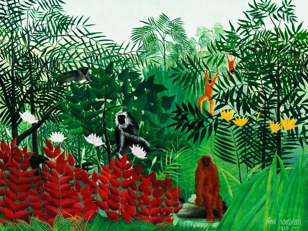 Forêt tropicale avec des singes par Henri Rousseau - Photographie fineart par Art Classics