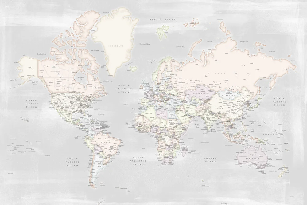 Carte du monde détaillée Pastels Maeli - Photographie fineart de Rosana Laiz García