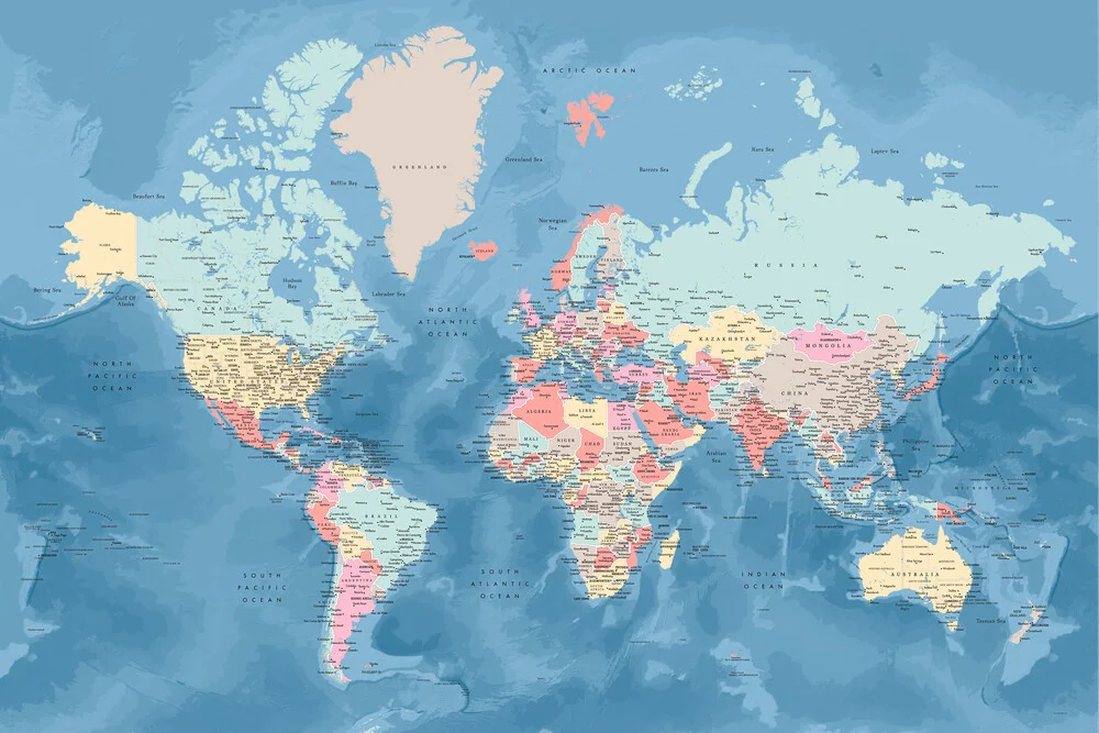 Carte du monde détaillée avec les villes, Vickie - Photographie fineart de Rosana Laiz García
