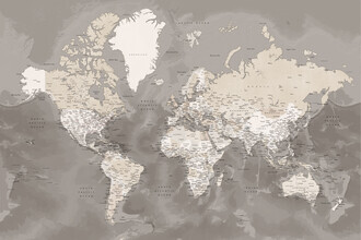 Rosana Laiz García, Carte du monde détaillée en marron avec fond océanique (Espagne, Europe)