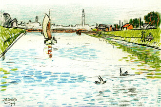 Classiques de l'art, Jan Toorop : Vue d'un canal avec un voilier (Pays-Bas, Europe)