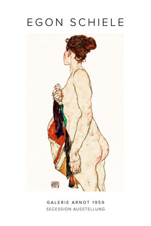 Art Classics, Egon Schiele : Femme nue debout avec une robe à motifs - exh. affiche (Autriche, Europe)