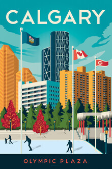 François Beutier, art mural de voyage vintage Calgary Olympic Plaza (Canada, Amérique du Nord)