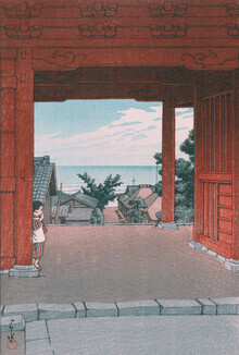 Art vintage japonais, temple Tamon à Hamahagi à Boshu par Hasui Kawase