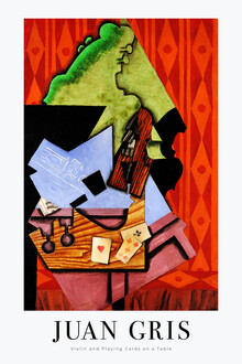 Classiques de l'art, violon et cartes à jouer sur la table de Juan Gris (Espagne, Europe)
