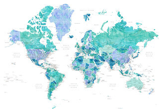 Rosana Laiz García, Carte du monde détaillée dans les couleurs des eaux des Caraïbes (Espagne, Europe)