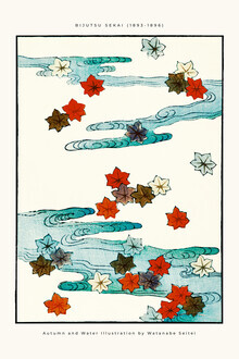 Art vintage japonais, Watanabe Seitei : Illustration d'automne et d'eau