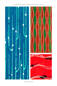 Art vintage japonais, imprimé Furuya Korin bleu, rouge et vert de Shima-Shima (Allemagne, Europe)