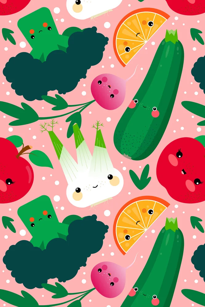 Frutta e verdura - Illustrazione colorata per cucina - Fotografia Fineart di Pia Kolle