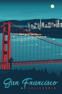 François Beutier, arte della parete di viaggio vintage del Golden Gate Bridge di San Francisco