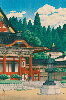 Arte vintage giapponese, tempio Fudo a Meguro di Hasui Kawase (Giappone, Asia)
