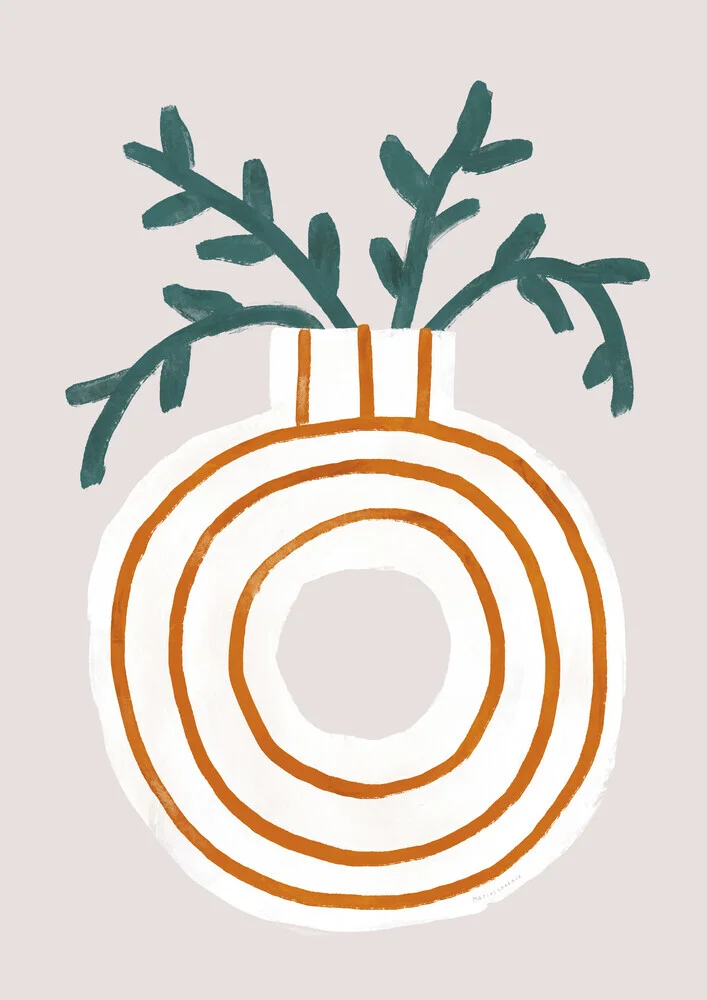 Gedrukte kunst met gestreepte vaas en plant - Fineart fotografie door Matías Larraín