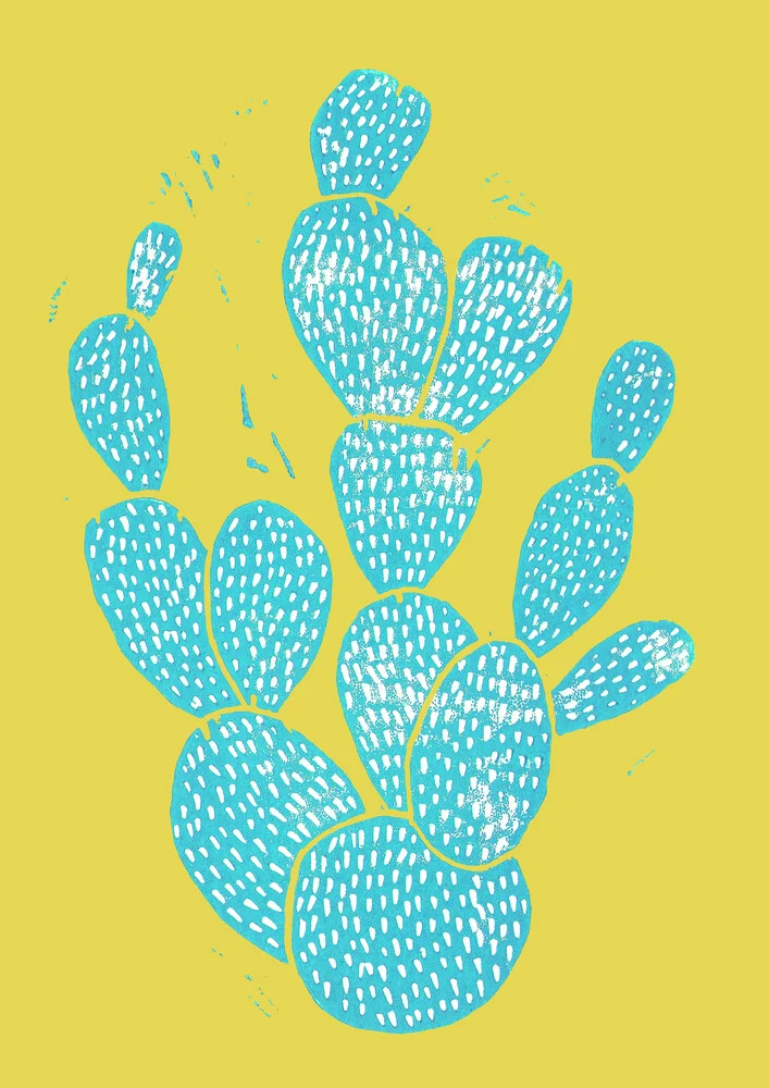 Linosnede Cactus Desert Blue - Fineart-fotografie door Bianca Green