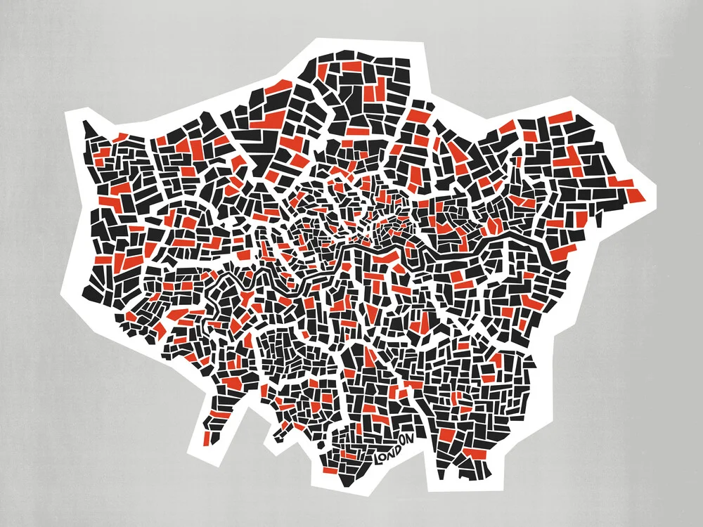 Abstracte kaart van de Londense wijk - Fineart fotografie door Fox And Velvet