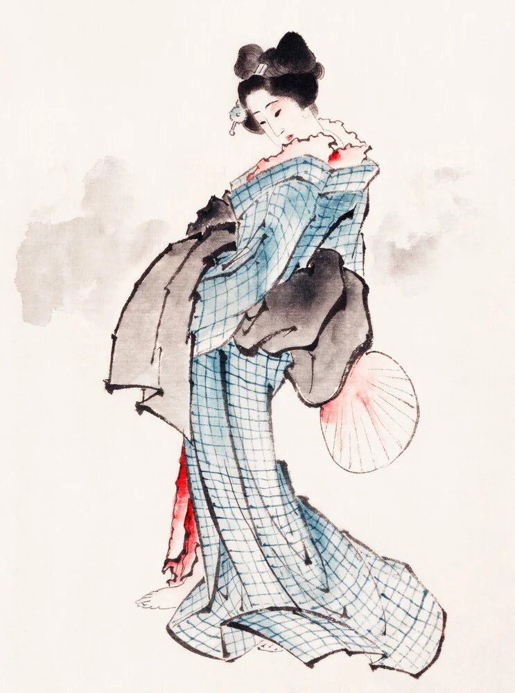 Vrouw in kimono door Katsushika Hokusai - fotokunst van Japanese Vintage Art