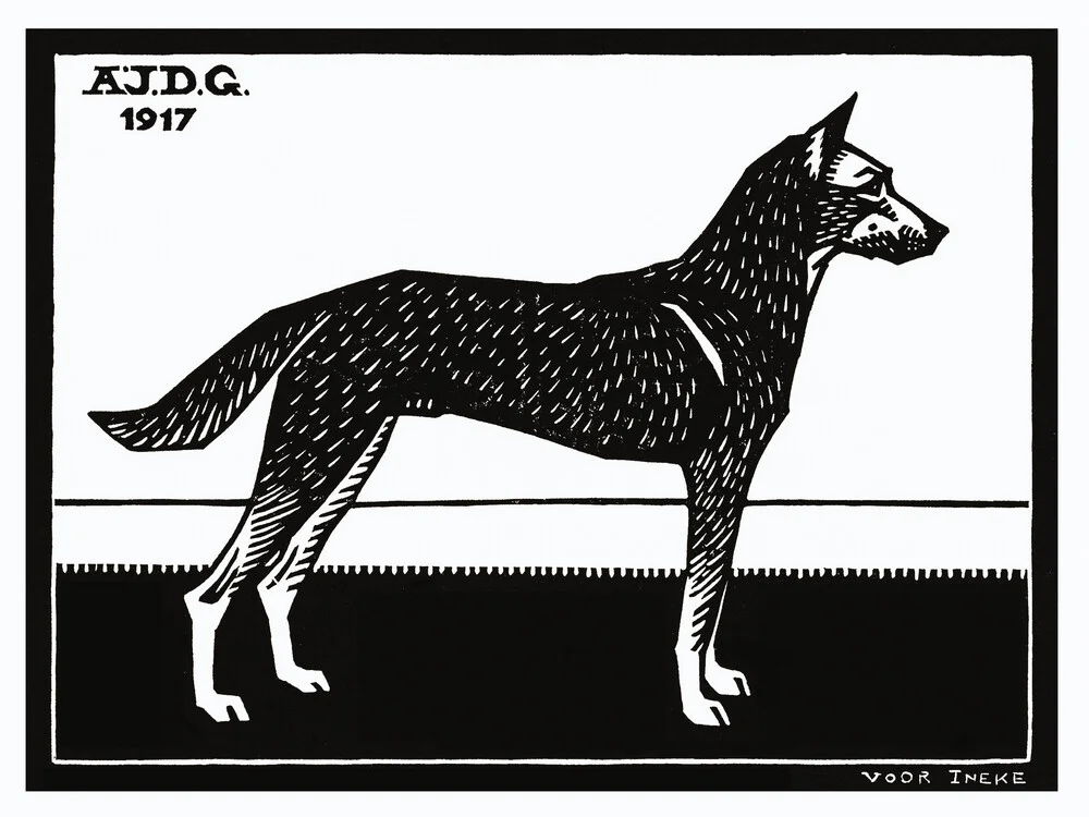Woodblock Dog - Fineart fotografie door Vintage Collection