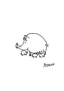 Pablo Picasso Line Drawing Pig Family - Fineart-fotografie door Art Classics