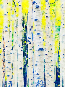 Uma Gokhale, Aspen Tree Forest, natuur aquarel landschapsschilderkunst, mystiek