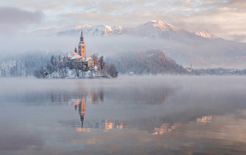 Aleš Krivec, het meer van Bled op een winterochtend