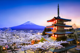 Jan Becke, Chureito Pagoda en Mount Fuji 's nachts (Japan, Azië)
