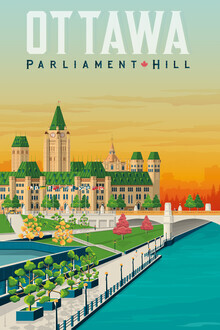 François Beutier, Parliament Hill Ottawa vintage reiskunst aan de muur - Canada, Noord-Amerika)
