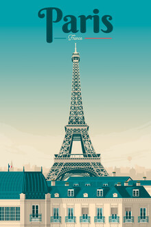 François Beutier, Eiffeltoren Parijs vintage reizen kunst aan de muur (Frankrijk, Europa)