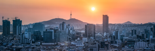 Jan Becke, Panoramisch uitzicht op de skyline van Seoul bij zonsondergang (Korea, Zuid, Azië)