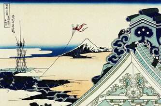 Japanse vintage kunst, Toto Asakusa Honganji door Katsushika Hokusai